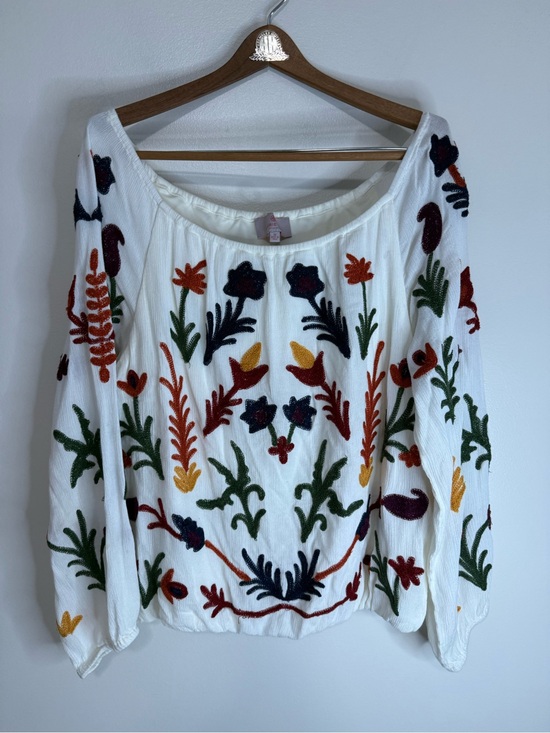 Laurie Felt Sweaters - Laurie Felt Boho Embroidered White Peasant top Multicolor Floral size medium